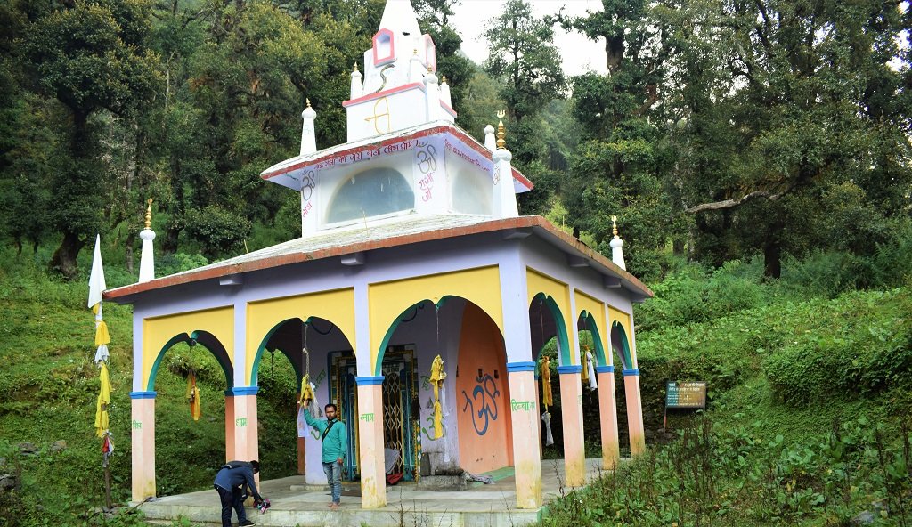 In front of nag devta temple on nag tibba trek