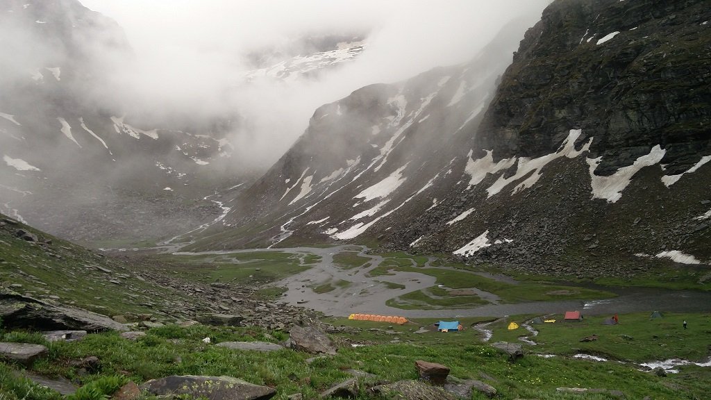 beautiful view of rupin pass trek camp site