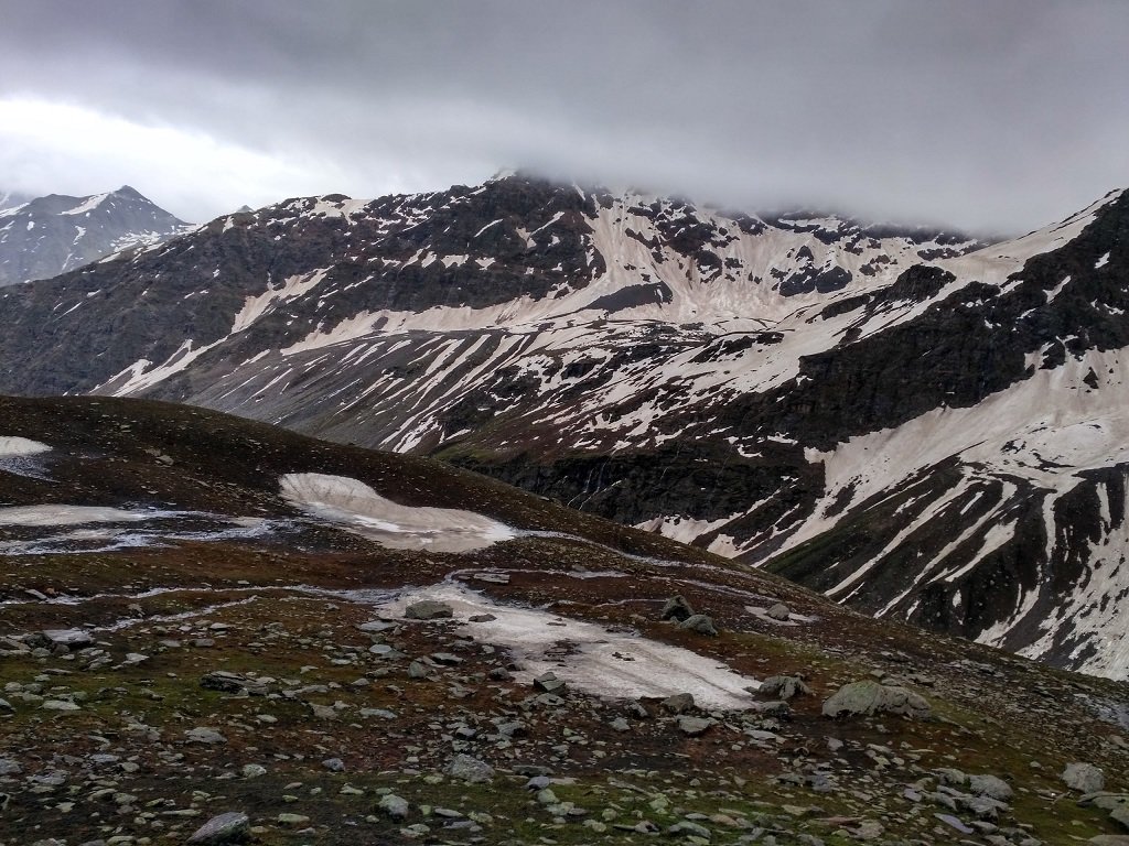 snow coverd mountain on rupin pass trek