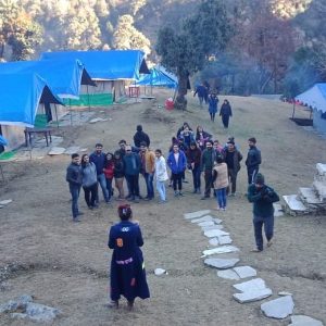 Utttarakhand Trip Trek:  group on chopta camping